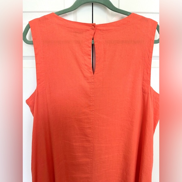 For Cynthia Vibrant Orange Linen Blend Sleeveless Hankerchief Hem Midi Dress-XL - Picture 11 of 11